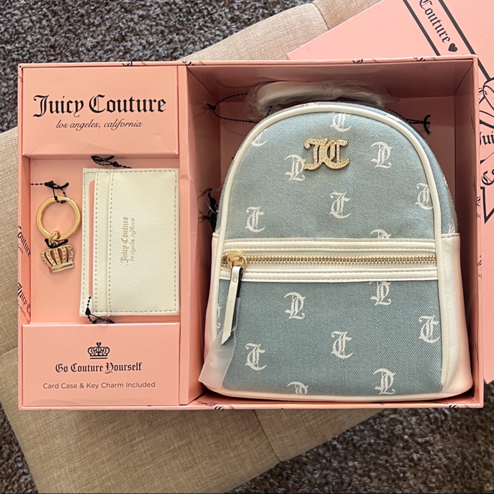 Juicy Couture Light Blue and Cream Backpack Set